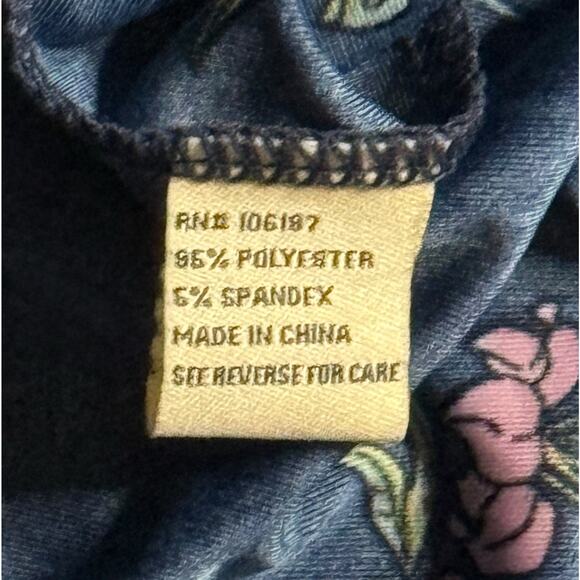 Young USA Navy Blue Floral Midi Dress Size L Elastic Waist Short Sleeve NWT - Picture 6 of 10